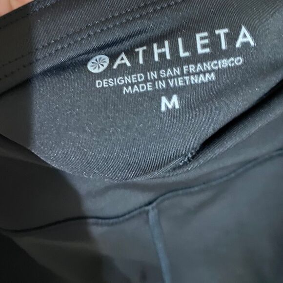 ATHLETA WOMEN’s MESH BLACK CAPRI LEGGINGS w/ SIDE POCKETS Sz- M - Picture 4 of 6